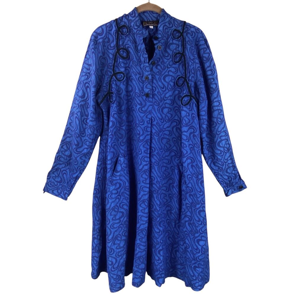 Vintage Koos Couture Loose Shift Dress Size L Blue Koos Van Den Akker